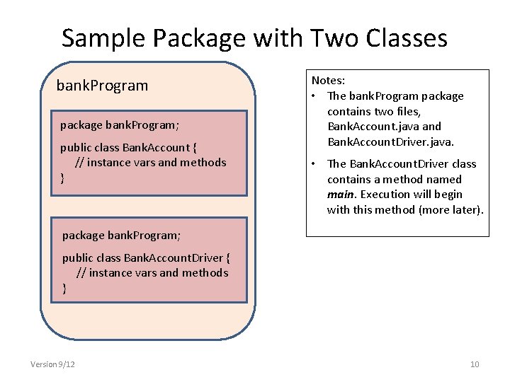 Sample Package with Two Classes bank. Program package bank. Program; public class Bank. Account