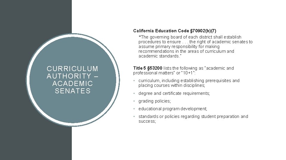 California Education Code § 70902(b)(7) “The governing board of each district shall establish procedures