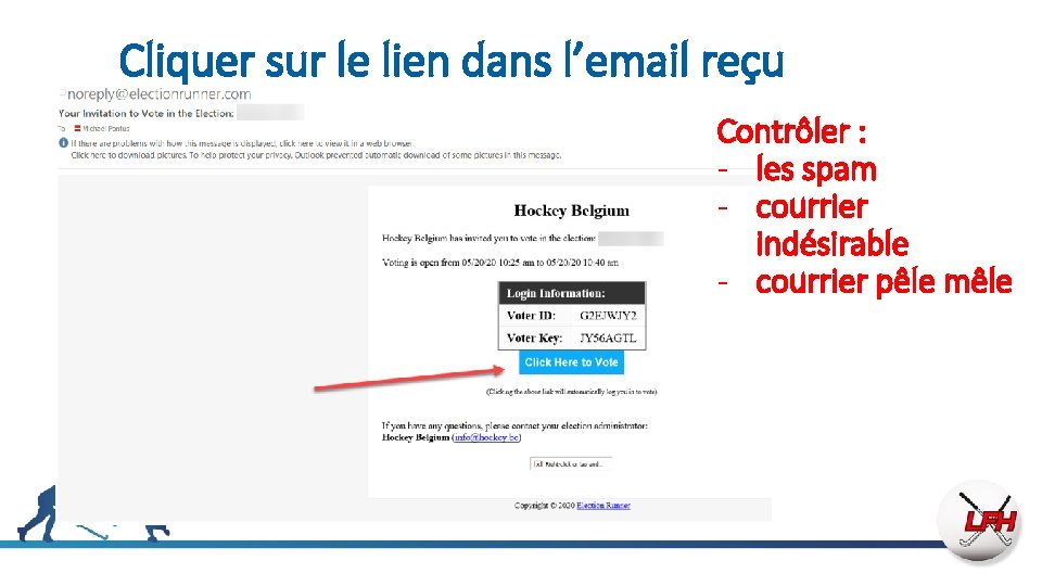 Cliquer sur le lien dans l’email reçu Contrôler : - les spam - courrier