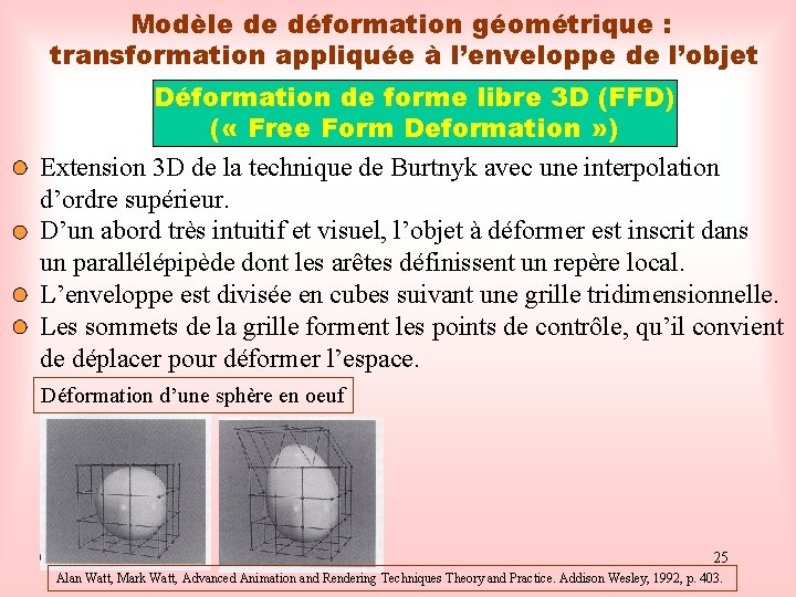 Modèle de déformation géométrique : transformation appliquée à l’enveloppe de l’objet Déformation de forme