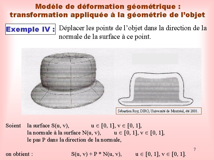 Modèle de déformation géométrique : transformation appliquée à la géométrie de l’objet Exemple IV