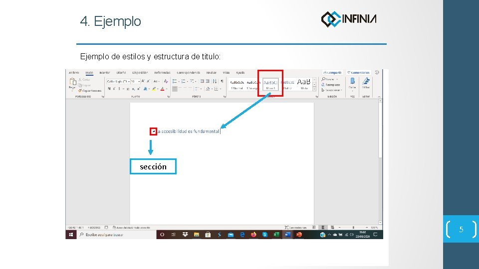 4. Ejemplo de estilos y estructura de titulo: sección 5 