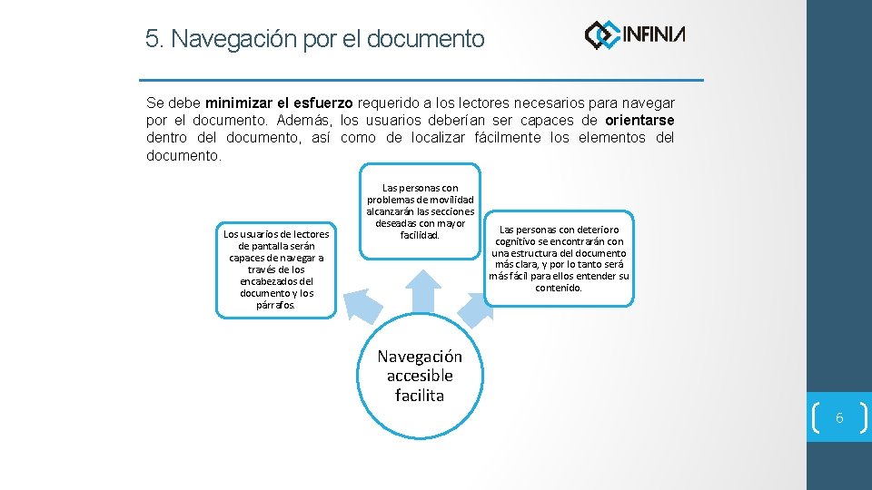 5. Navegación por el documento Se debe minimizar el esfuerzo requerido a los lectores
