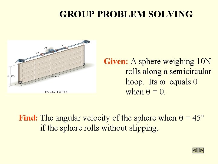 GROUP PROBLEM SOLVING Given: A sphere weighing 10 N rolls along a semicircular hoop.