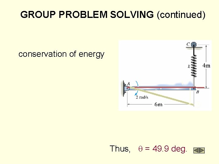 GROUP PROBLEM SOLVING (continued) conservation of energy Thus, = 49. 9 deg. 