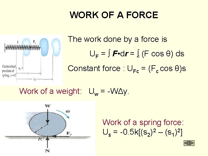 WORK OF A FORCE The work done by a force is UF = F