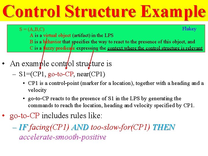Control Structure Example Flakey S = (A, B, C) A is a virtual object