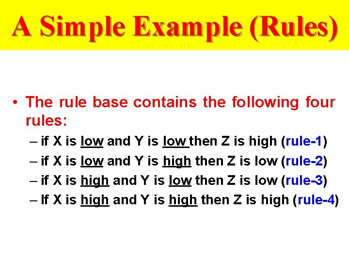 A Simple Example (Rules) • The rule base contains the following four rules: –