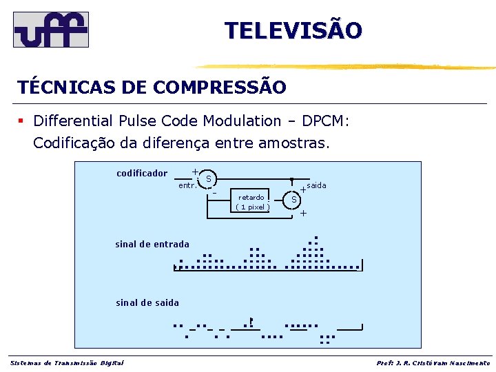 TELEVISÃO TÉCNICAS DE COMPRESSÃO § Differential Pulse Code Modulation – DPCM: Codificação da diferença