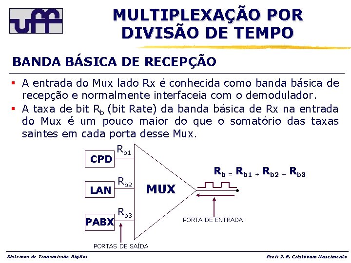 MULTIPLEXAÇÃO POR DIVISÃO DE TEMPO BANDA BÁSICA DE RECEPÇÃO § A entrada do Mux