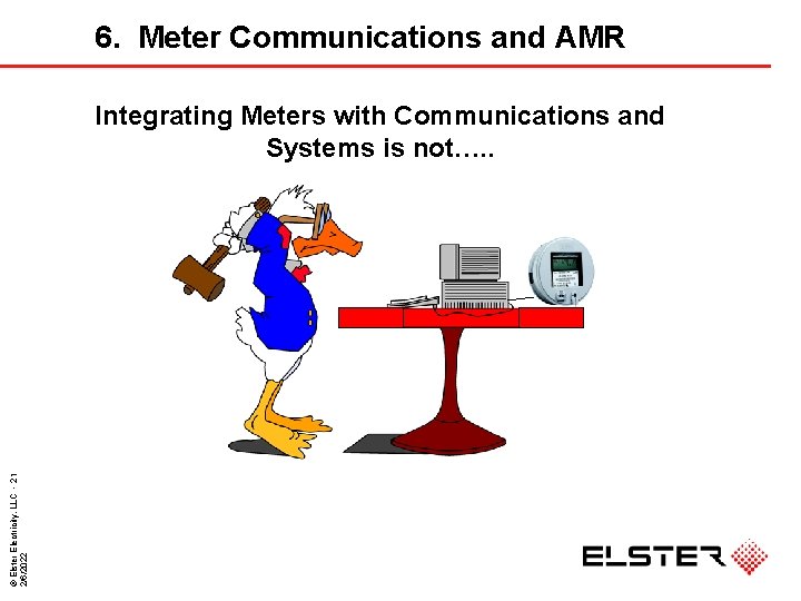 6. Meter Communications and AMR © Elster Electricity. LLC - 21 2/6/2022 Integrating Meters