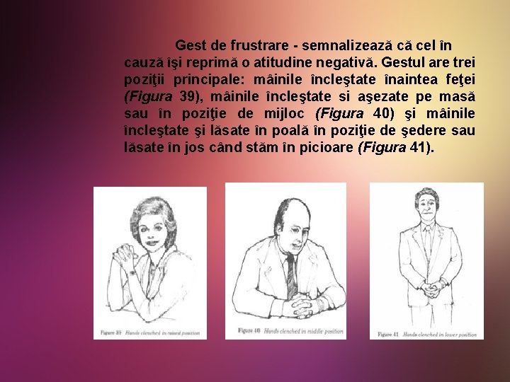 Gest de frustrare - semnalizează că cel în cauză îşi reprimă o atitudine negativă.