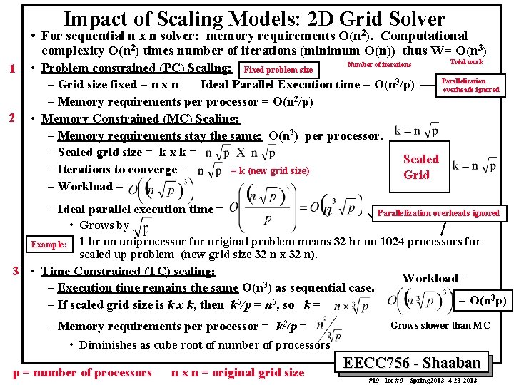 Impact of Scaling Models: 2 D Grid Solver 2 • For sequential n x