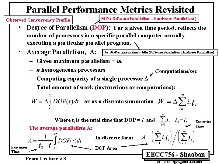 Parallel Performance Metrics Revisited MIN( Software Parallelism , Hardware Parallelism ) Observed Concurrency Profile