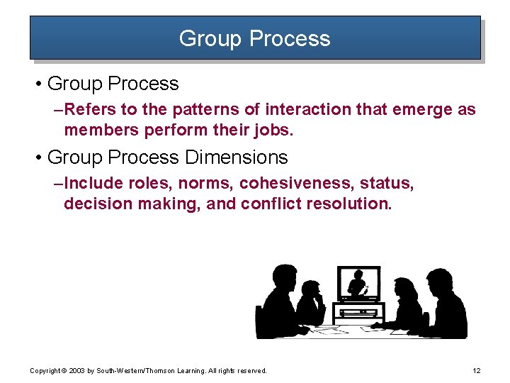 Group Process • Group Process – Refers to the patterns of interaction that emerge