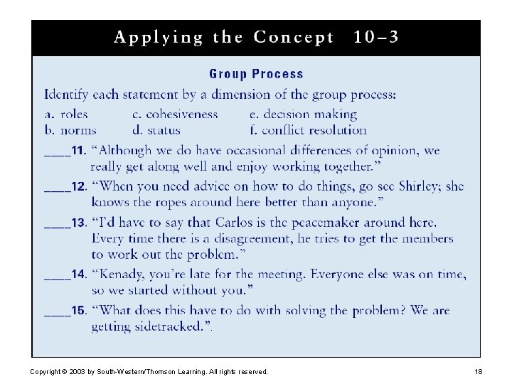 Copyright © 2003 by South-Western/Thomson Learning. All rights reserved. 18 