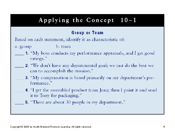 Copyright © 2003 by South-Western/Thomson Learning. All rights reserved. 6 