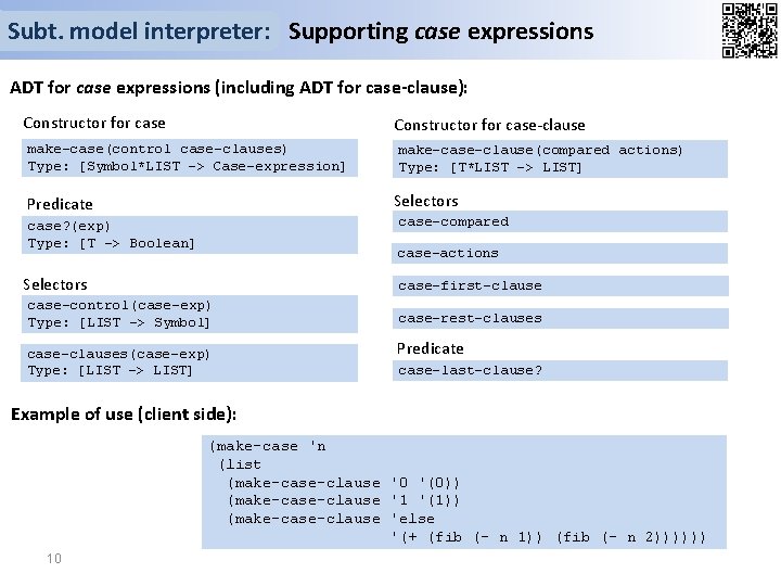 Subt. model interpreter: Supporting case expressions ADT for case expressions (including ADT for case-clause):