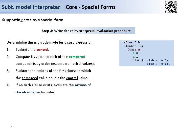 Subt. model interpreter: Core - Special Forms Supporting case as a special form Step