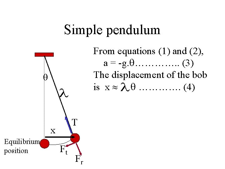 Simple pendulum From equations (1) and (2), a = -g. …………. . (3) The