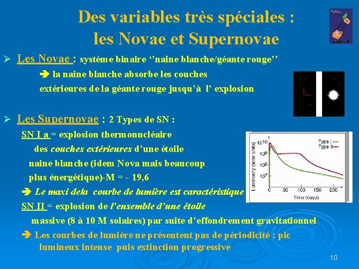 Des variables très spéciales : les Novae et Supernovae Ø Les Novae : système