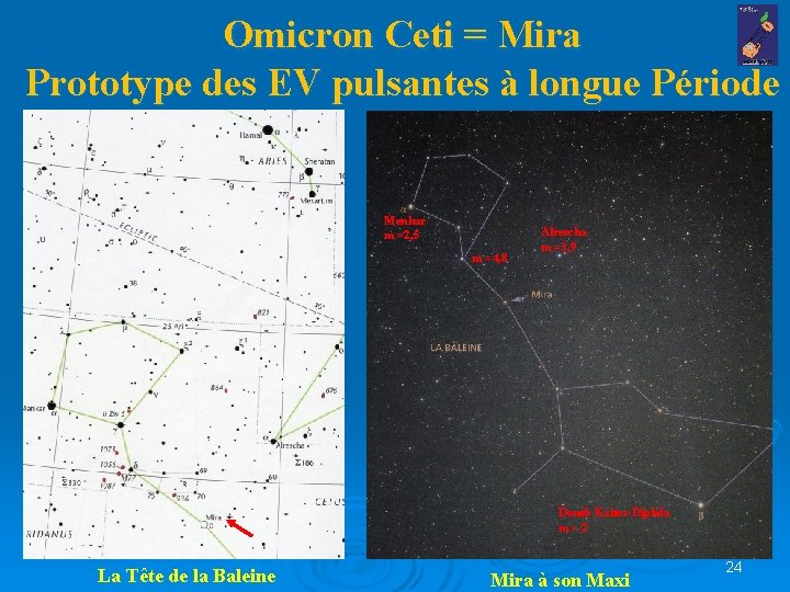 Omicron Ceti = Mira Prototype des EV pulsantes à longue Période Menkar m =2,