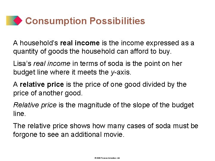 Consumption Possibilities A household’s real income is the income expressed as a quantity of