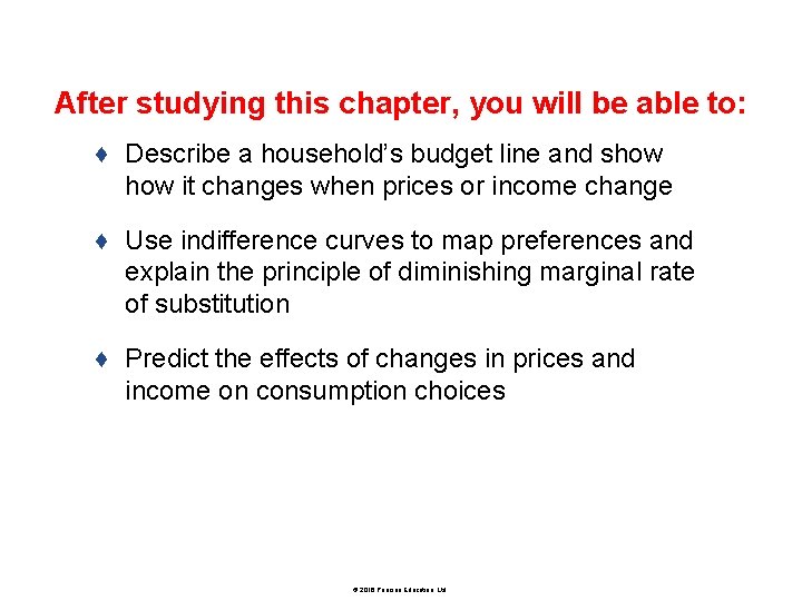 After studying this chapter, you will be able to: ♦ Describe a household’s budget
