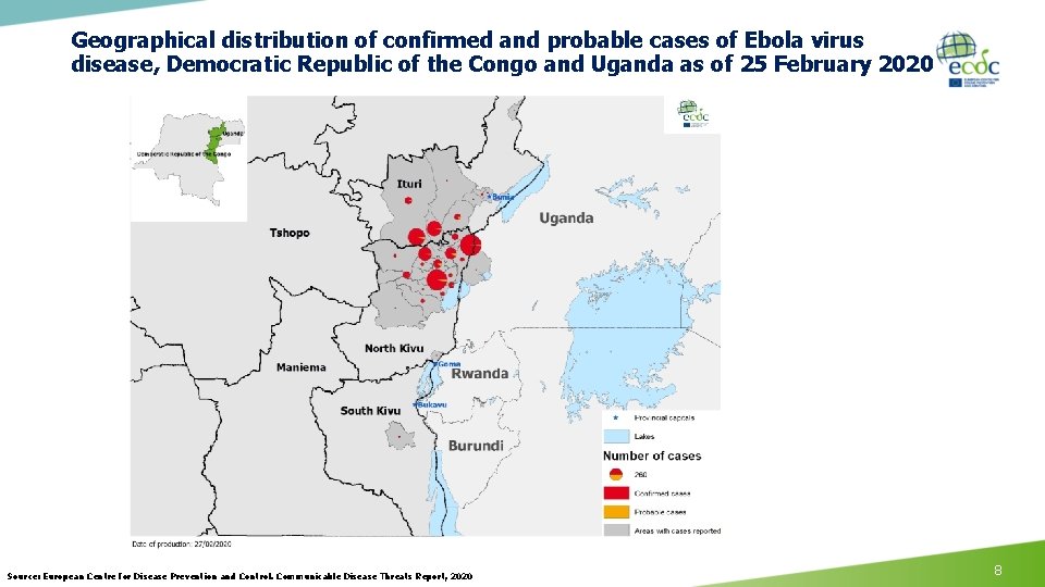 Geographical distribution of confirmed and probable cases of Ebola virus disease, Democratic Republic of