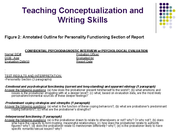 Teaching Conceptualization and Writing Skills Figure 2: Annotated Outline for Personality Functioning Section of