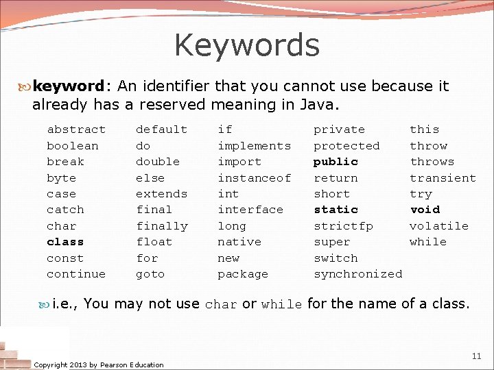 Keywords keyword: An identifier that you cannot use because it already has a reserved