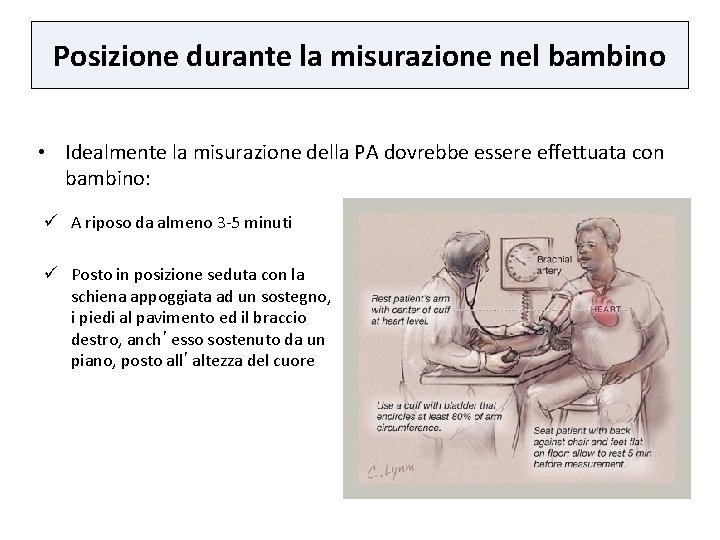 Posizione durante la misurazione nel bambino • Idealmente la misurazione della PA dovrebbe essere