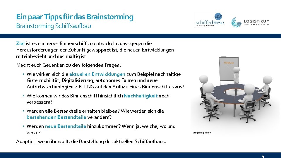 Ein paar Tipps für das Brainstorming Schiffsaufbau Ziel ist es ein neues Binnenschiff zu
