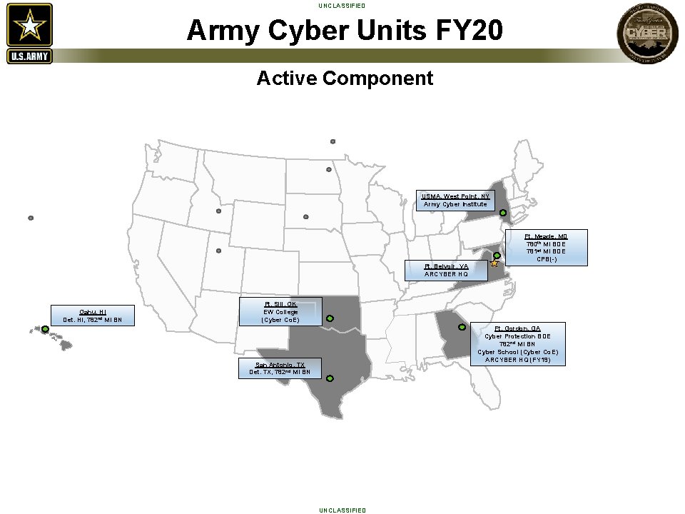 UNCLASSIFIED Army Cyber Units FY 20 Active Component USMA, West Point, NY Army Cyber