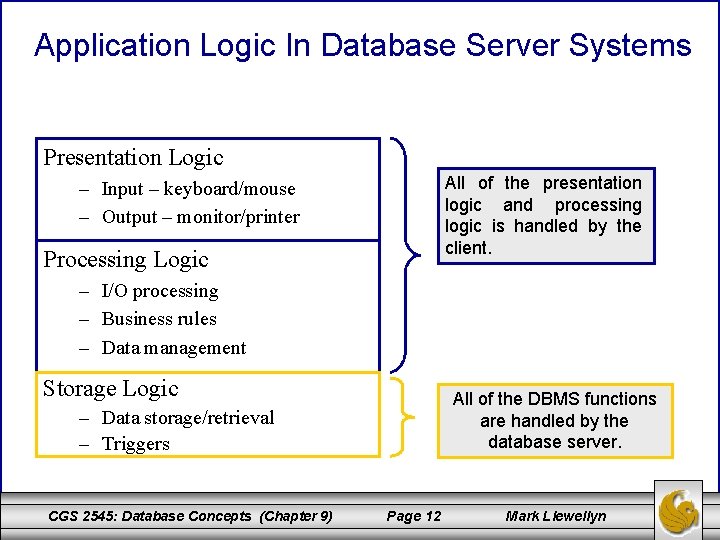 Application Logic In Database Server Systems Presentation Logic All of the presentation logic and