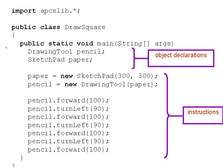 import apcslib. *; { public class Draw. Square { public static void main(String[] args)