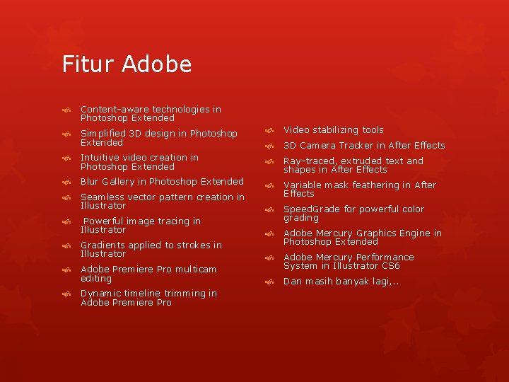 Fitur Adobe Content-aware technologies in Photoshop Extended Simplified 3 D design in Photoshop Extended