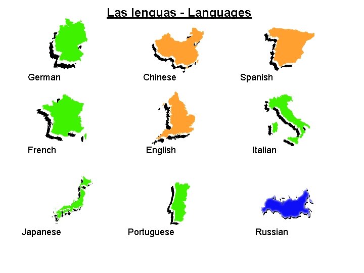 Las lenguas - Languages German Chinese French English Japanese Portuguese Spanish Italian Russian 