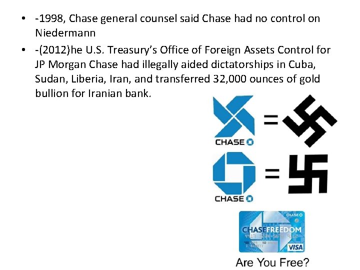  • -1998, Chase general counsel said Chase had no control on Niedermann •