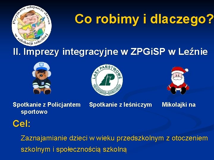 Co robimy i dlaczego? II. Imprezy integracyjne w ZPGi. SP w Leźnie Spotkanie z