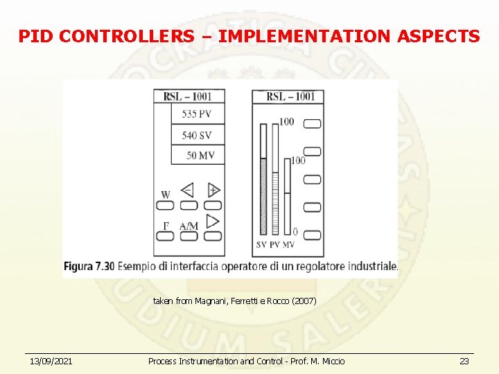 PID CONTROLLERS – IMPLEMENTATION ASPECTS taken from Magnani, Ferretti e Rocco (2007) 13/09/2021 Process