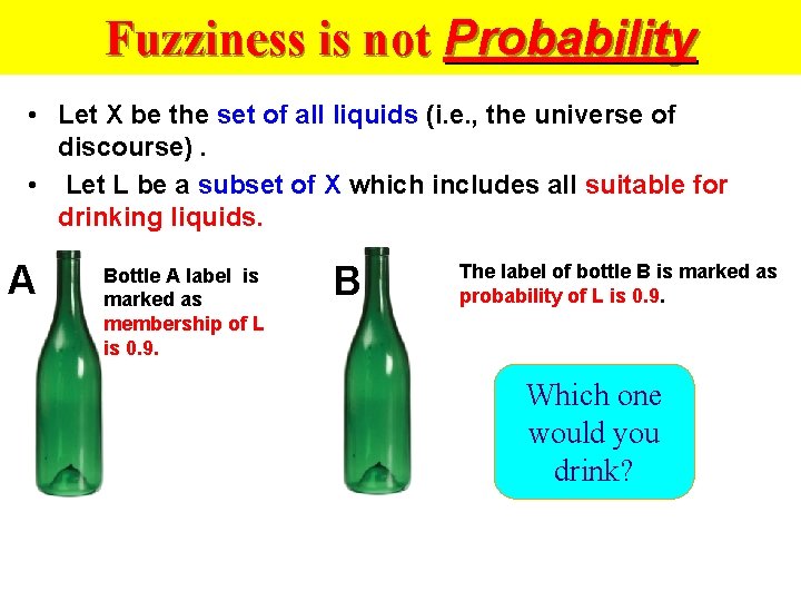 Fuzziness is not Probability • Let X be the set of all liquids (i.