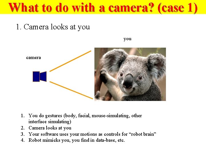 What to do with a camera? (case 1) 1. Camera looks at you camera