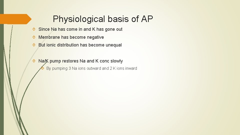 Physiological basis of AP Since Na has come in and K has gone out