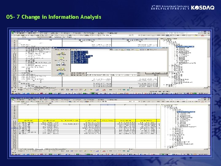 8 th XBRL International Conference XBRLPILOTPROJECT 05 - 7 Change in Information Analysis 