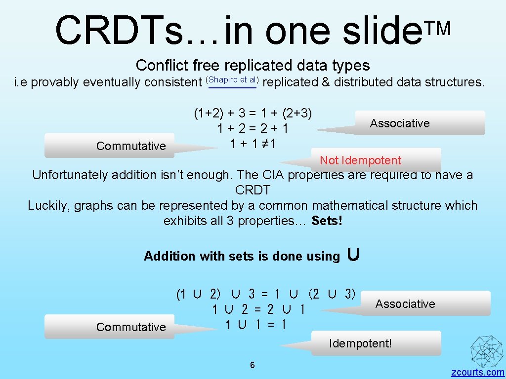 CRDTs…in one slide TM Conflict free replicated data types i. e provably eventually consistent