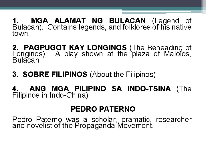 1. MGA ALAMAT NG BULACAN (Legend of Bulacan). Contains legends, and folklores of his
