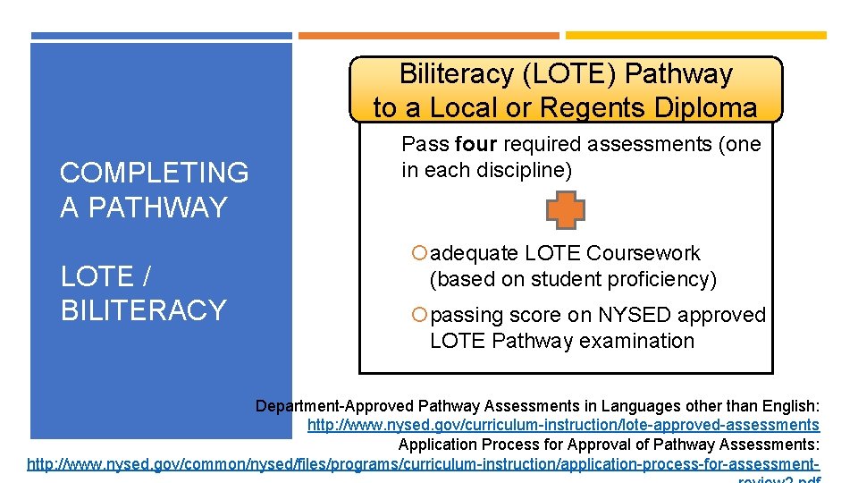 Biliteracy (LOTE) Pathway to a Local or Regents Diploma COMPLETING A PATHWAY LOTE /