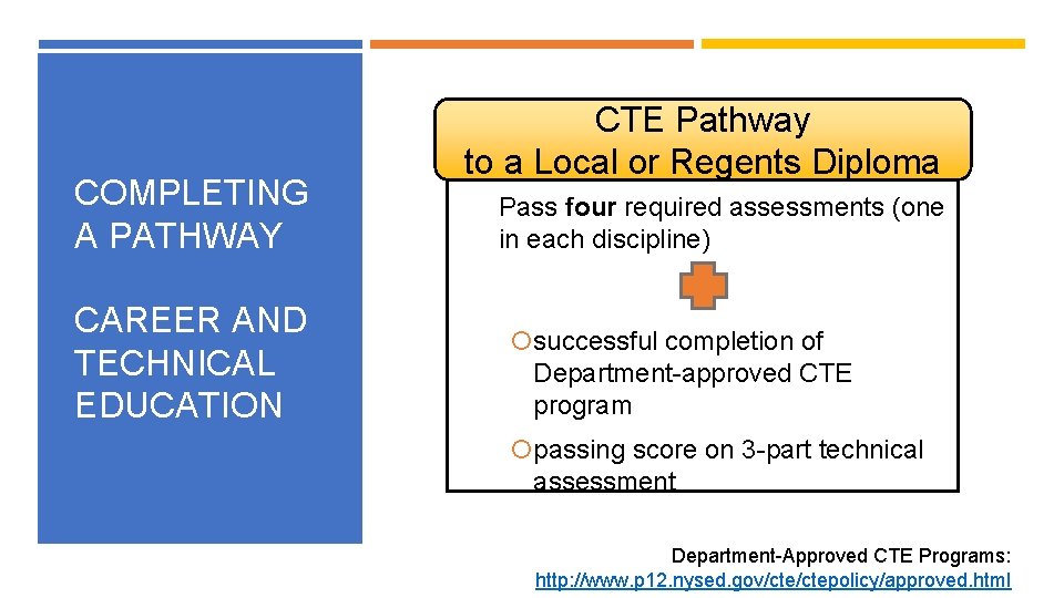 COMPLETING A PATHWAY CAREER AND TECHNICAL EDUCATION CTE Pathway to a Local or Regents