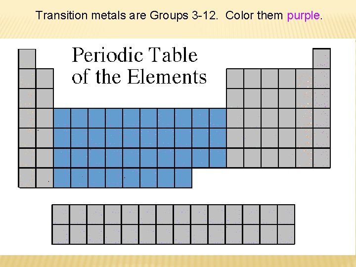 Transition metals are Groups 3 -12. Color them purple. 